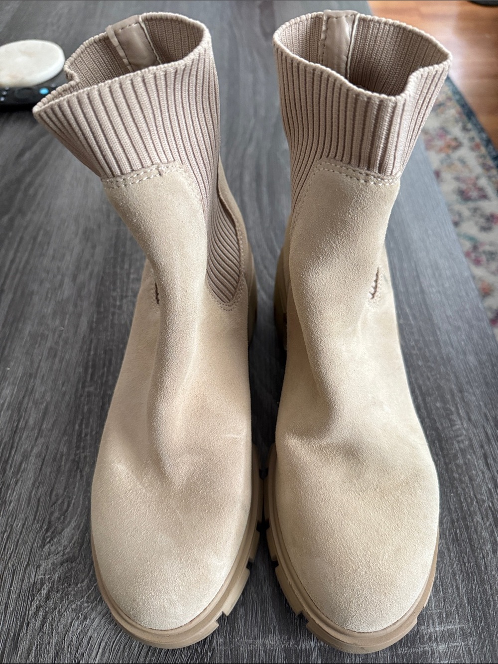 Steve Madden Beige Suede Sock Ankle Boots